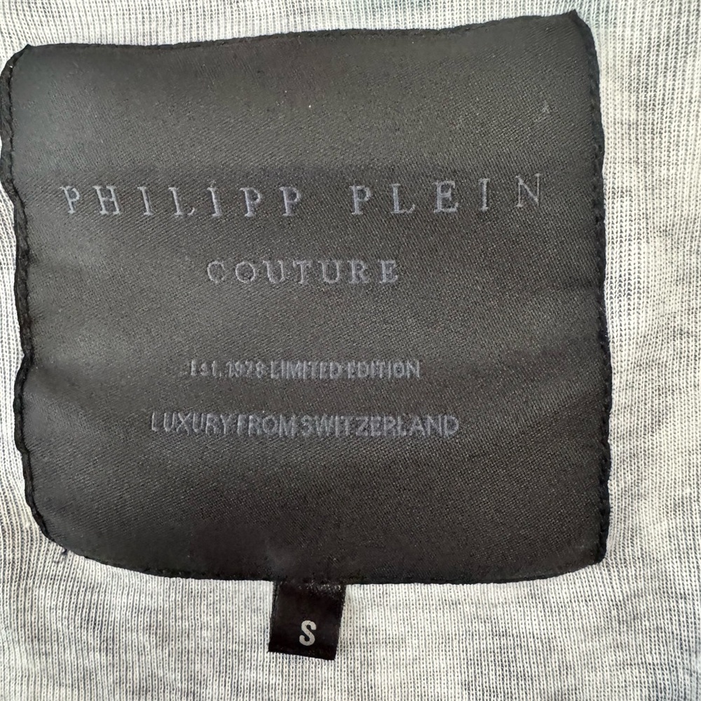 Philipp Plein Couture Skull Print Cardigan S Gray Metallic Rhinestone Luxury P11 - Picture 8 of 11